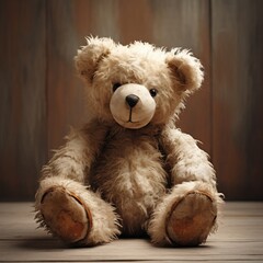 An isolated teddy bear in a playful pose, radiating a sense of childlike wonder and innocence.