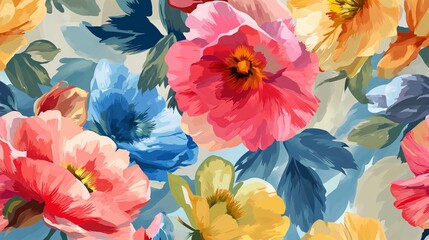 Fototapeta na wymiar Valentine's Day Flowers: Pretty Painted Seamless Background