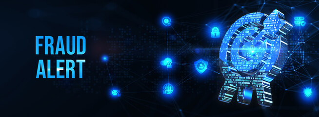Fraud Alert Caution Defend Guard Notify Protect Concept. 3d illustration