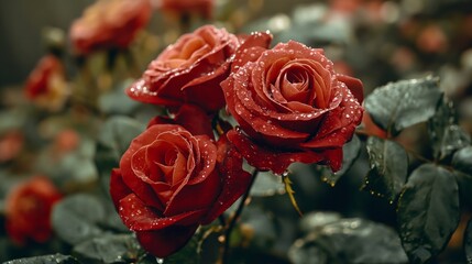 Valentine's Roses Glistening with Water Drops
