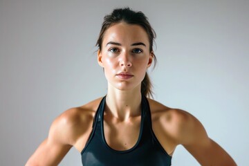 Fototapeta na wymiar portrait of female athlete woman on grey background