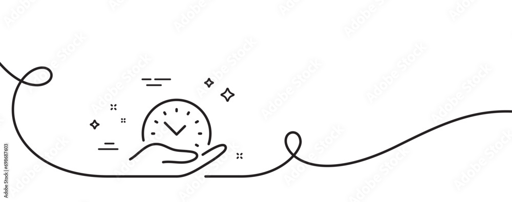 Poster safe time line icon. continuous one line with curl. clock sign. office management symbol. safe time 