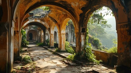 Painting of an Ancient Building with Beautiful Arches