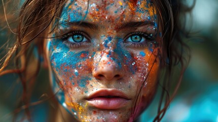 A Woman With Blue and Orange Paint on Her Face