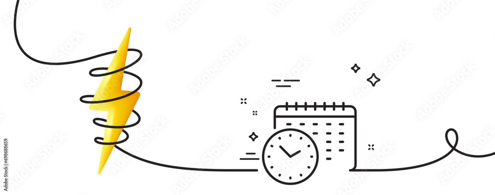 Poster calendar time line icon. continuous one line with curl. clock sign. watch symbol. calendar time sing