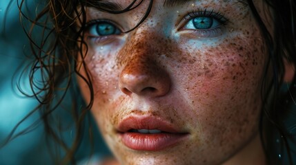 Fototapeta premium A Close-Up Portrait of a Woman with Beautiful Freckles