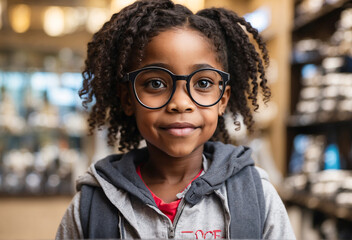 little cute girl curly hair with glasses smiling, kid smiling