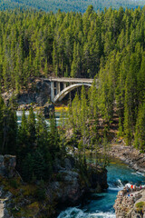Chittenden Memorial Bridge near the Canyon Village Lower Falls of the Grand Canyon on the Yellowstone River at Artist point, Yellowstone National Park, Wyoming, USA
