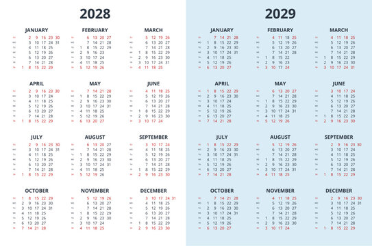 Calendar Planner for 2028, 2029. Calendar template for 2028, 2029. Corporate and business calendar 28, 29. Week Starts on Sunday