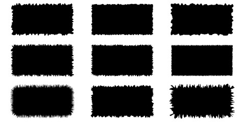 Set of torn paper frames. Jagged rectangles collection. Black grunge elements, shapes. Vector Papers silhouettes isolated on white background.