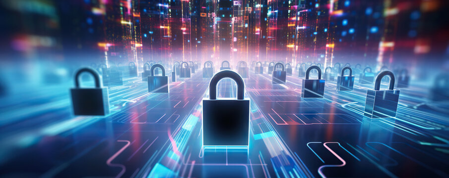 Cyber security and safety imformation personal data concept. Padlocks on digital abstract background