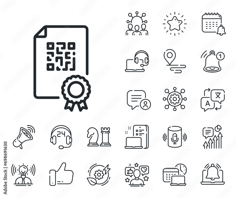 Poster scan barcode sign. place location, technology and smart speaker outline icons. qr code line icon. ce