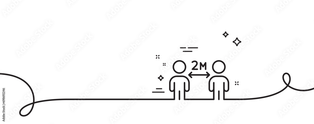 Poster social distancing line icon. continuous one line with curl. 2 meters distance between sign. coronavi