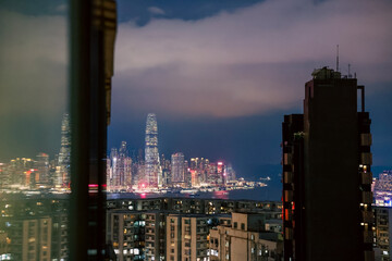 High Rise Buildings with the Background of Night Panoramic View of Hong Kong