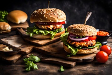 chicken burger with vegetables 