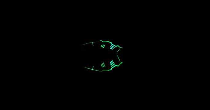 alien starship silhouette shape made by leds light on dark background