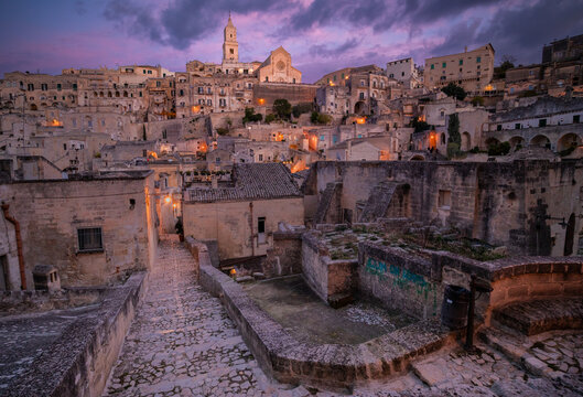 Twilight in Matera, Italy.