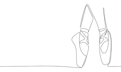 Pointe shoes one line continuous. Line art ballerina legs outline silhouette. Hand drawn vector art. - obrazy, fototapety, plakaty