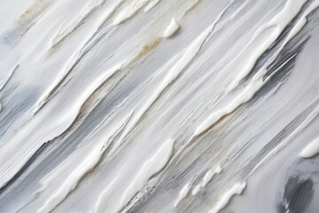 Closeup of abstract white and silver texture background. Visible oil, acrylic brushstroke, pallet knife paint on canvas. Contemporary art painting.	