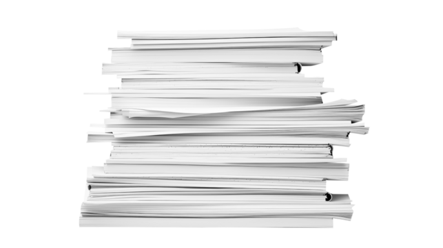 Stack Of Business Documents Papers. Isolated on Transparent background.	