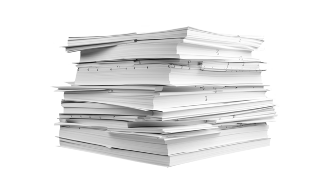 Stack Of Business Documents Papers. Isolated on Transparent background.	