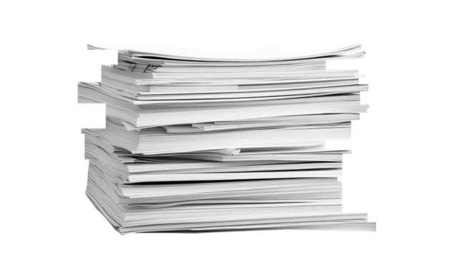 Stack Of Business Documents Papers. Isolated on Transparent background.	