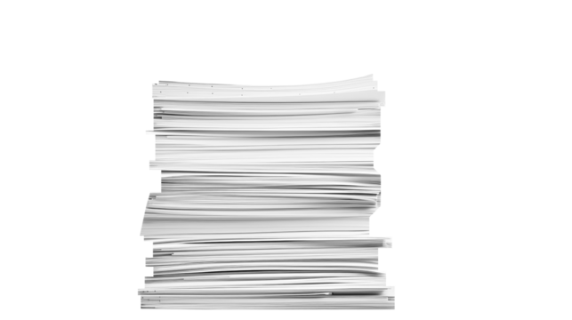 Stack Of Business Documents Papers. Isolated on Transparent background.	