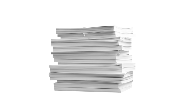 Stack Of Business Documents Papers. Isolated on Transparent background.	