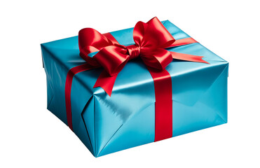 Blue gift box with ribbon. Isolated background