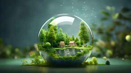 Planet earth on green background. Earth Day, environmental holiday, events to improve and green the planet. Close-up.