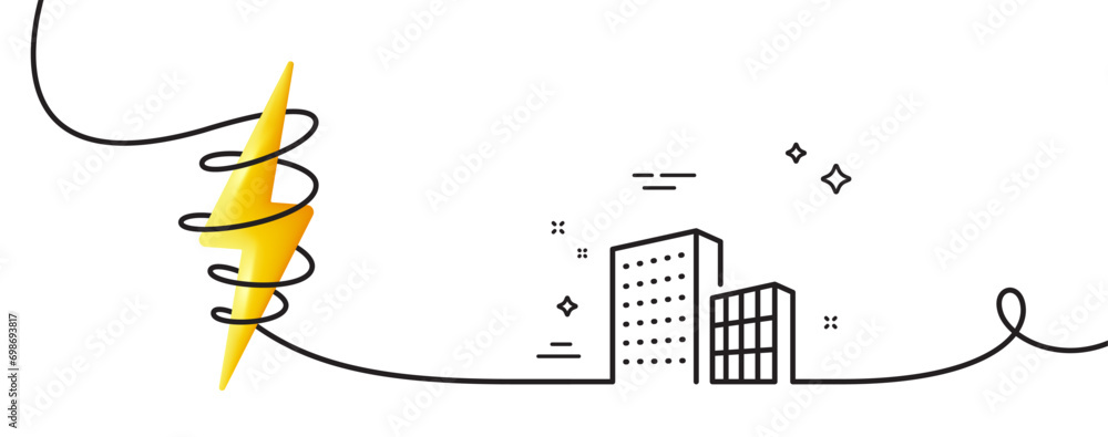 Poster buildings line icon. continuous one line with curl. city architecture sign. skyscraper building symb