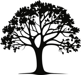 black tree silhouette isolated on white background, vector. AI generated illustration.