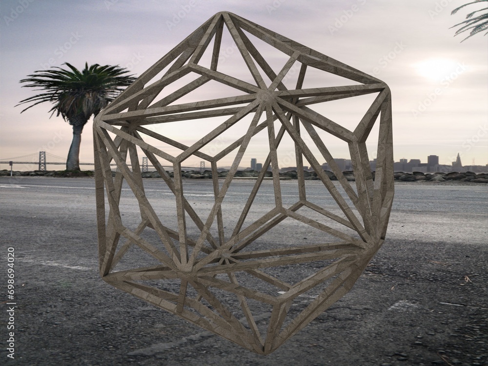 Poster wireframe shape triakis icosahedron 3d print model