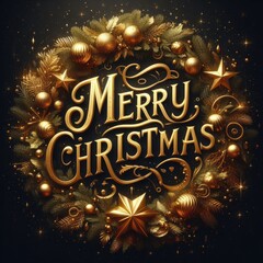 Gold Christmas and New Year Typographical on black Xmas background with winter landscape with...