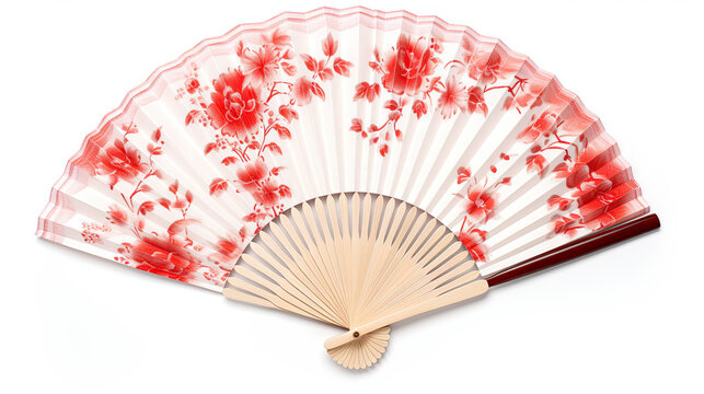 Chinese folding fan Chinese mountains. Isolated on white background.	