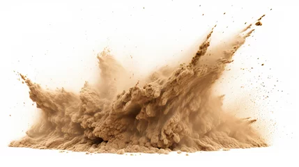 Fototapeten Sand explosion, with vibrant splashes of gold. Isolated on white background ©  Mohammad Xte