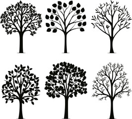 Collection of trees silhouettes. AI generated illustration. - obrazy, fototapety, plakaty