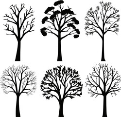 collection isolated tree Symbol silhouette style on white background. Can be used for your work. AI generated illustration.