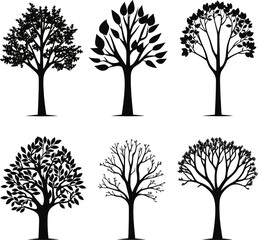 collection isolated tree Symbol silhouette style on white background. Can be used for your work. AI generated illustration.