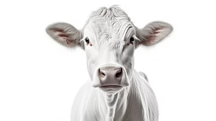 Gordijnen White cow face. Spotted cow. Farm animals. Isolated on white background ©  Mohammad Xte