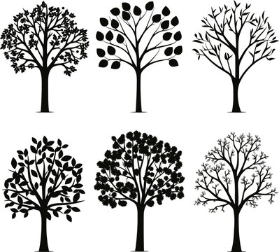 Collection of trees silhouettes. AI generated illustration.