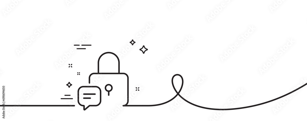 Poster lock line icon. continuous one line with curl. padlock with chat bubble sign. message protection sym