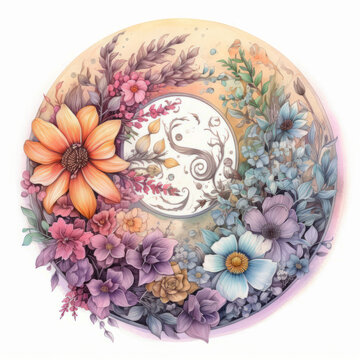 Watercolor illustration of the Floral Yin-Yang Mandala