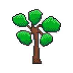 Tree pixel art icon, 8-bit sprite, cedar tree. Isolated vector illustration for pixel art games.