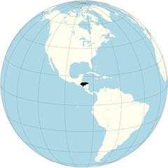 The orthographic projection of the world map with Honduras at its center. a country in Central America