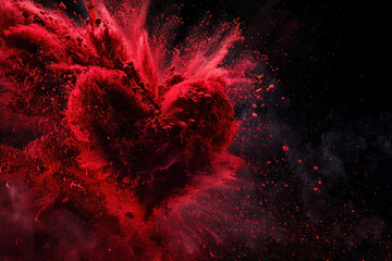 Red splash in the shape of a heart on black background. © vetre