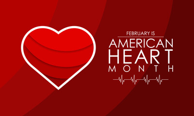 vector illustration of february is american heart month.For banner, flyer, poster design template.  - obrazy, fototapety, plakaty