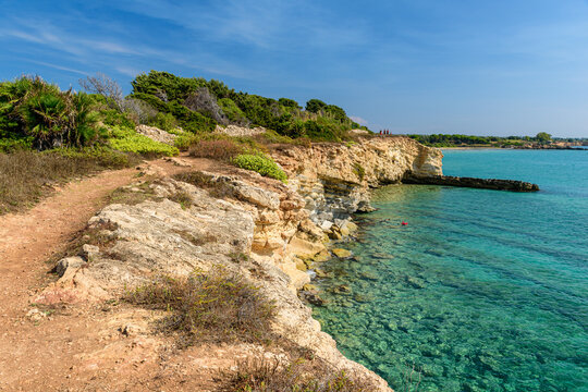 Rocky coastline in the Gelsomineto area, near Siracusa, in Sicily