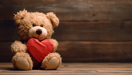 Teddy bear with red heart on the wall