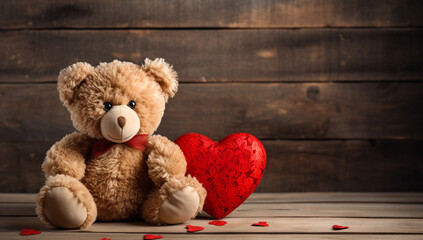 Teddy bear with red heart on the wall
